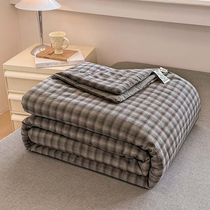 91家纺网 家纺一手货源 找家纺 梦依依 2026新款全棉色织水洗棉大豆被四件套系列 云岫兰咖