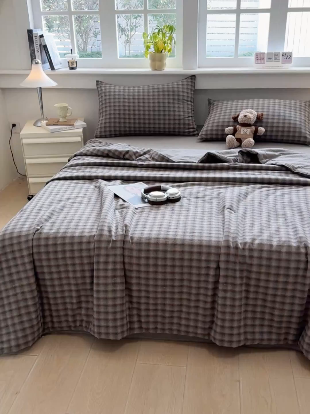 91家纺网 家纺一手货源 找家纺 梦依依 2026新款全棉色织水洗棉大豆被四件套系列 云岫兰咖