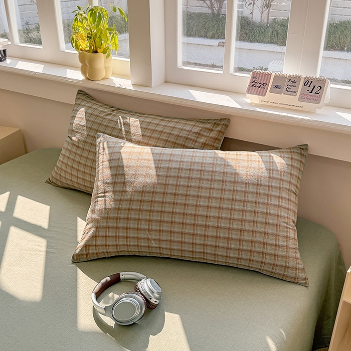 91家纺网 家纺一手货源 找家纺 梦依依 2026新款全棉色织水洗棉大豆被四件套系列 云岫绿咖