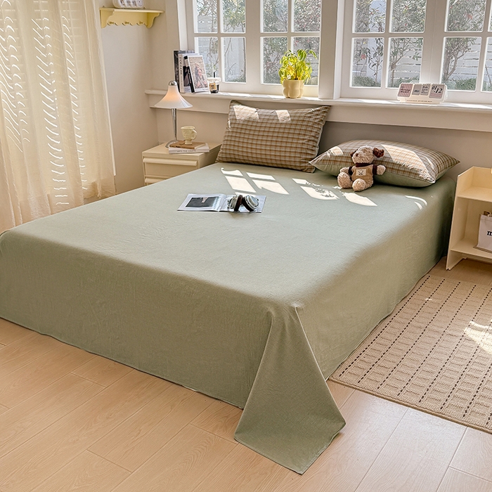 91家纺网 家纺一手货源 找家纺 梦依依 2026新款全棉色织水洗棉大豆被四件套系列 云岫绿咖