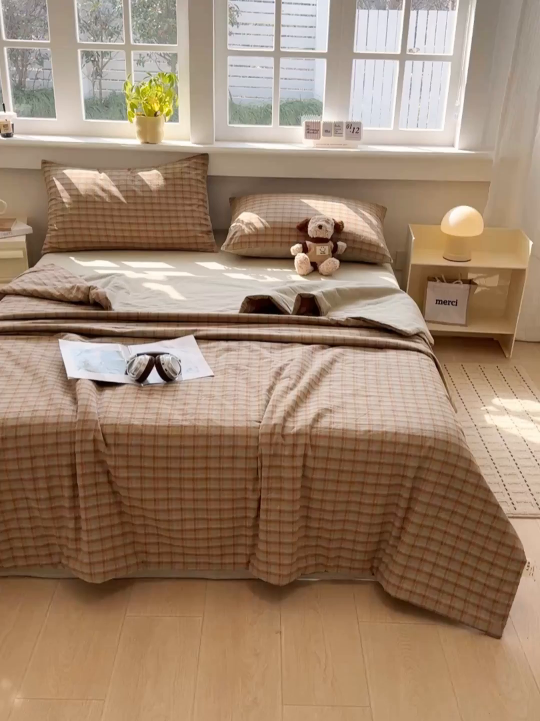 91家纺网 家纺一手货源 找家纺 梦依依 2026新款全棉色织水洗棉大豆被四件套系列 云岫绿咖