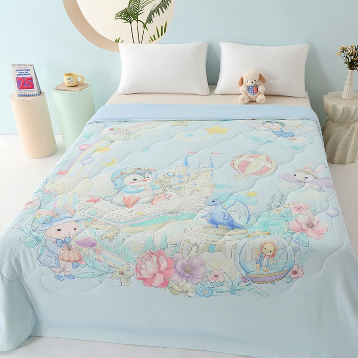 91家纺网 家纺一手货源 找家纺 天之悦家纺 2026新款夏被大版数码云母冰丝夏凉被空调被 天空之城