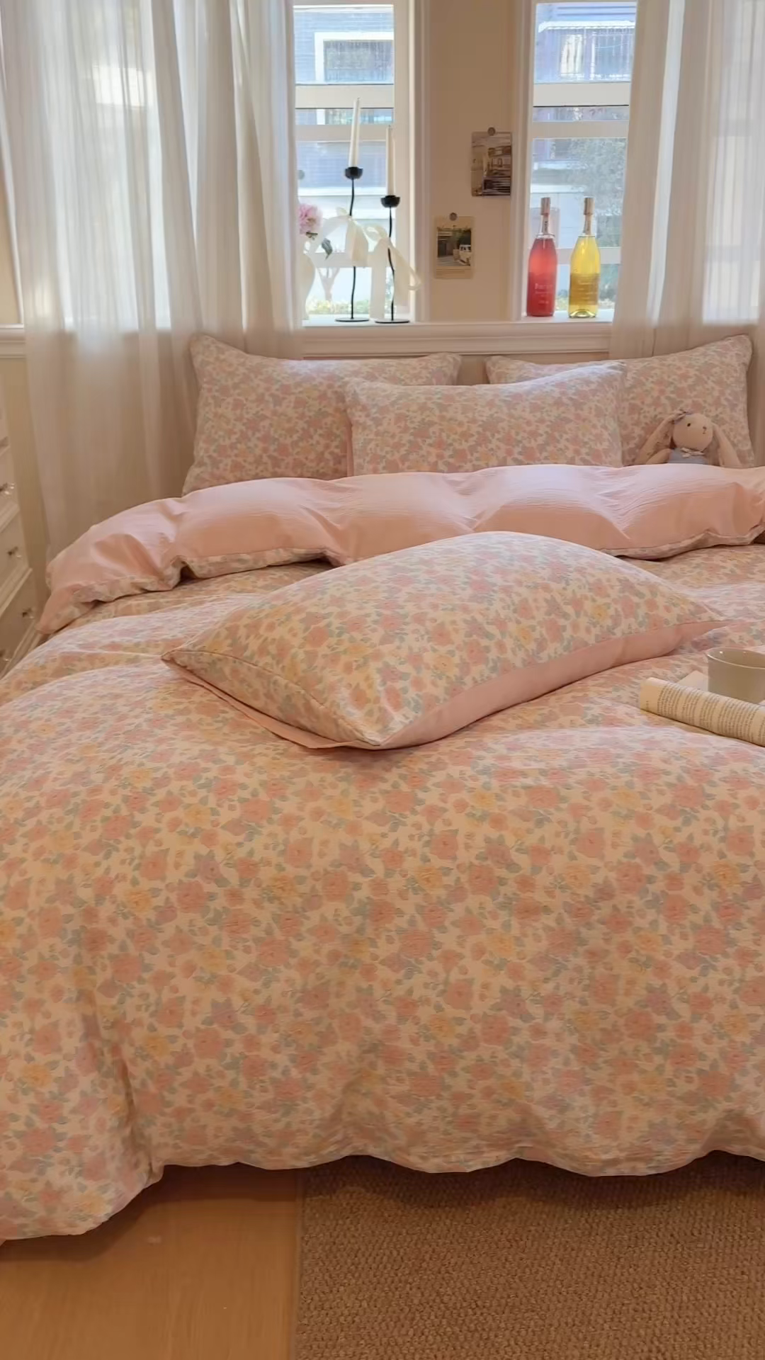 91家纺网 家纺一手货源 找家纺 鑫佳居 2026新款水洗针织提花双层纱四件套 浅夏繁花