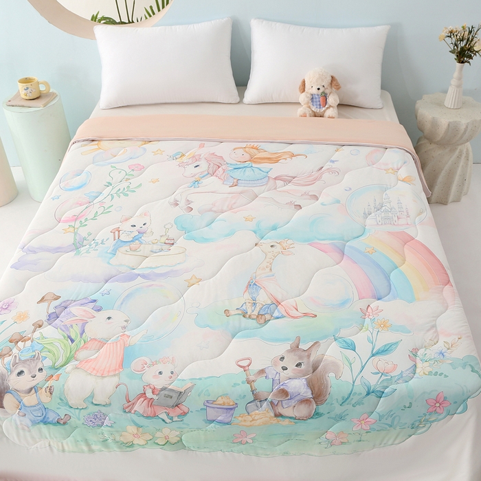 91家纺网 家纺一手货源 找家纺 天之悦家纺 2026新款夏被大版数码云母冰丝夏凉被空调被 童话世界