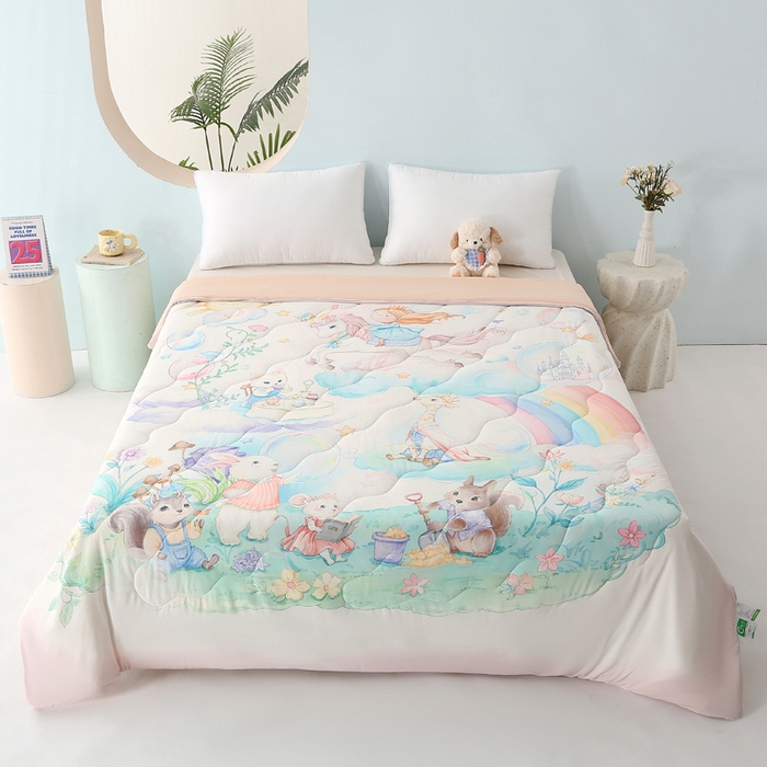 91家纺网 家纺一手货源 找家纺 天之悦家纺 2026新款夏被大版数码云母冰丝夏凉被空调被 童话世界