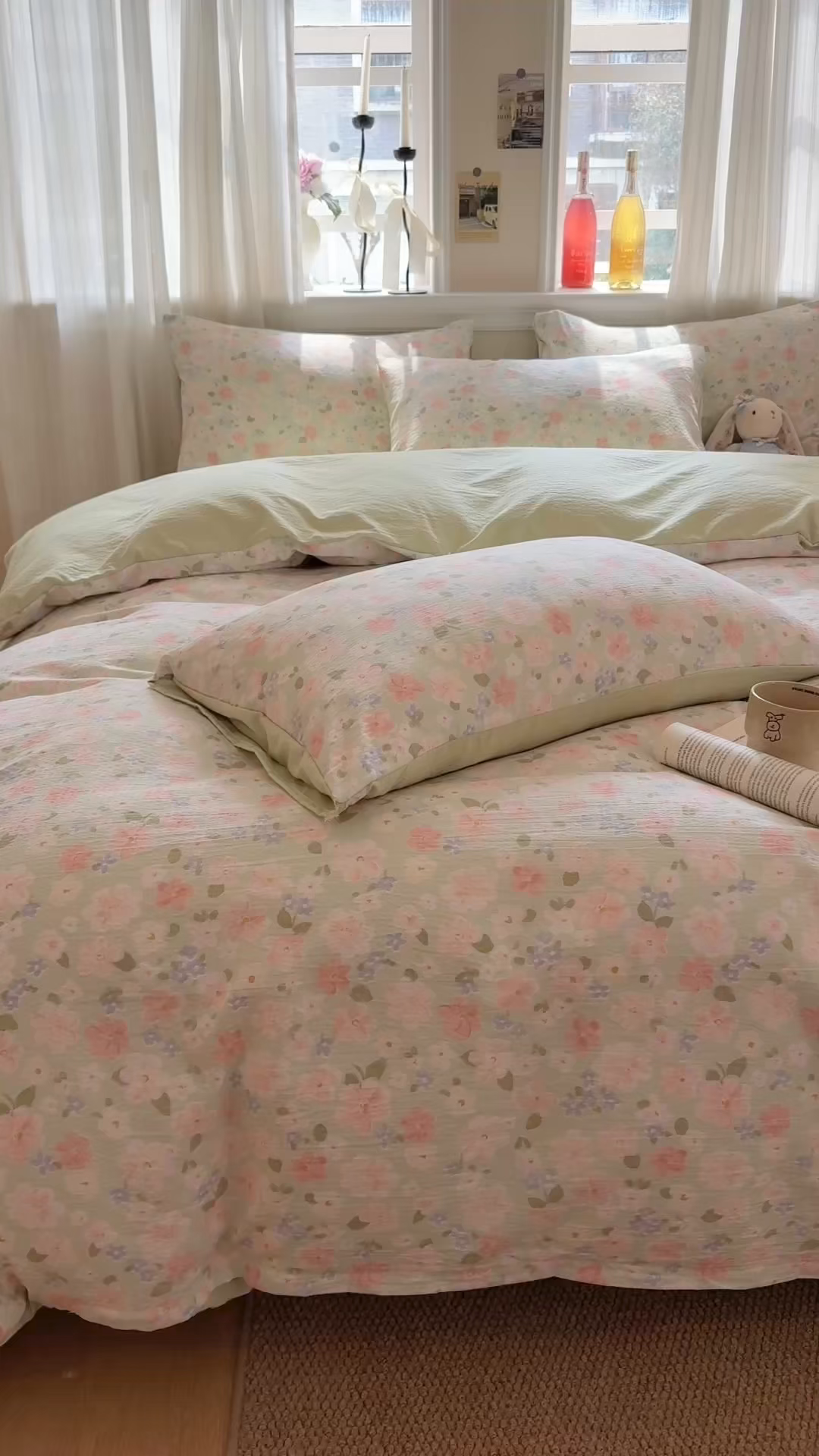 91家纺网 家纺一手货源 找家纺 鑫佳居 2026新款水洗针织提花双层纱四件套 青提漫花