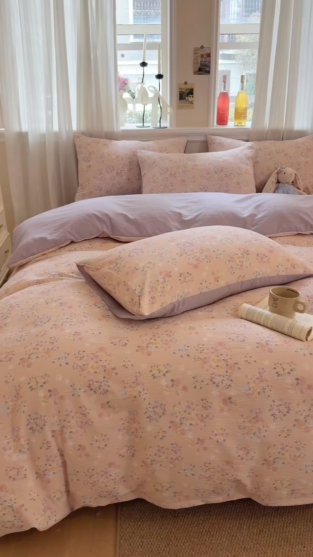 91家纺网 家纺一手货源 找家纺 鑫佳居 2026新款水洗针织提花双层纱四件套 软萌KT猫