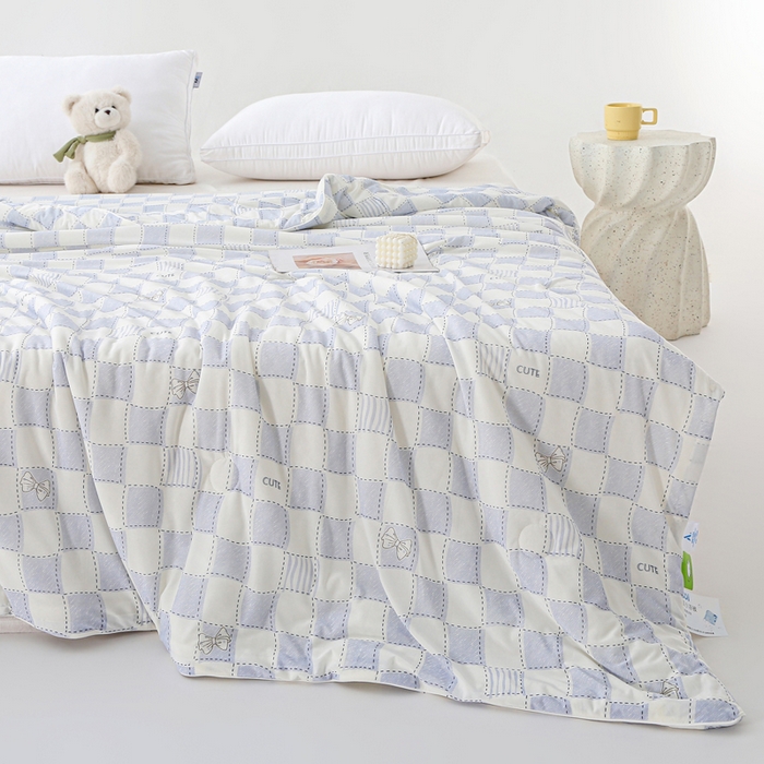 91家纺网 家纺一手货源 找家纺 天之悦家纺 2026新款网销直播热款印花冰皮小凉被夏被夏凉被空调被 蝶格