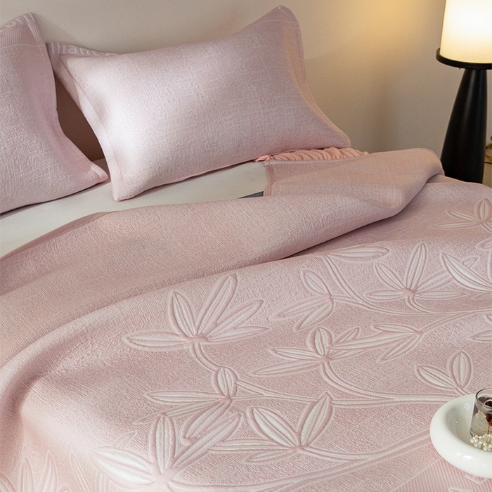 91家纺网 家纺一手货源 找家纺 红夫人2026新款PE凉感豆豆提花凉席-清雅 柔粉