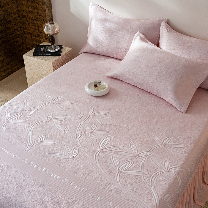 91家纺网 家纺一手货源 找家纺 红夫人2026新款PE凉感豆豆提花凉席-清雅 柔粉