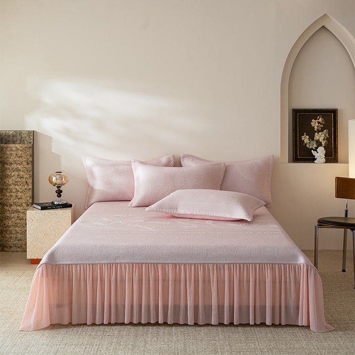 91家纺网 家纺一手货源 找家纺 红夫人2026新款PE凉感豆豆提花凉席-清雅 柔粉