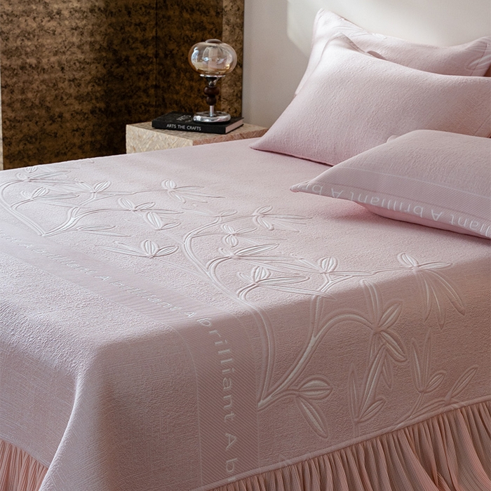 91家纺网 家纺一手货源 找家纺 红夫人2026新款PE凉感豆豆提花凉席-清雅 柔粉