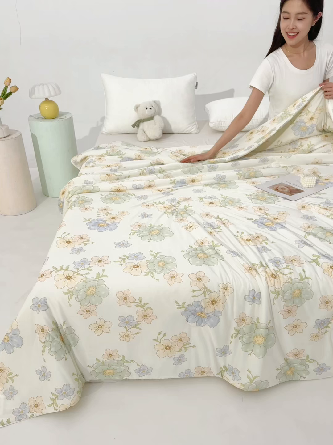 91家纺网 家纺一手货源 找家纺 天之悦家纺 2026新款网销直播热款印花冰皮小凉被夏被夏凉被空调被 摇曳-绿