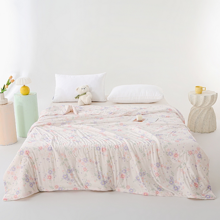 91家纺网 家纺一手货源 找家纺 天之悦家纺 2026新款网销直播热款印花冰皮小凉被夏被夏凉被空调被 幽兰-粉