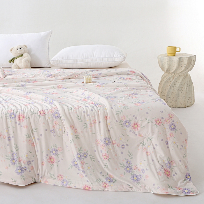 91家纺网 家纺一手货源 找家纺 天之悦家纺 2026新款网销直播热款印花冰皮小凉被夏被夏凉被空调被 幽兰-粉