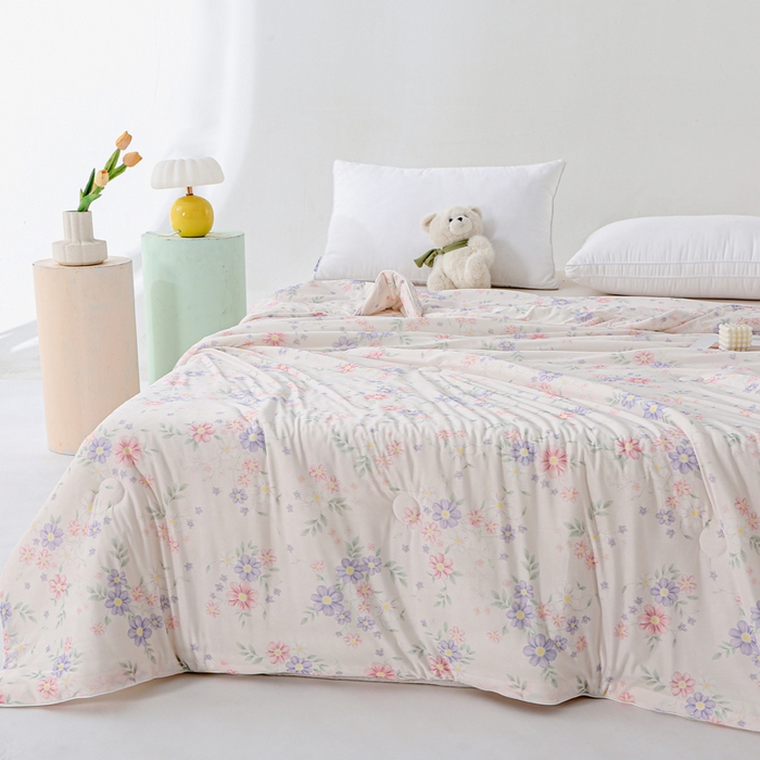 91家纺网 家纺一手货源 找家纺 天之悦家纺 2026新款网销直播热款印花冰皮小凉被夏被夏凉被空调被 幽兰-粉