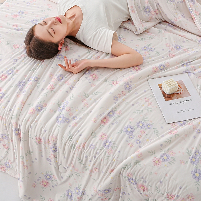 91家纺网 家纺一手货源 找家纺 天之悦家纺 2026新款网销直播热款印花冰皮小凉被夏被夏凉被空调被 幽兰-粉