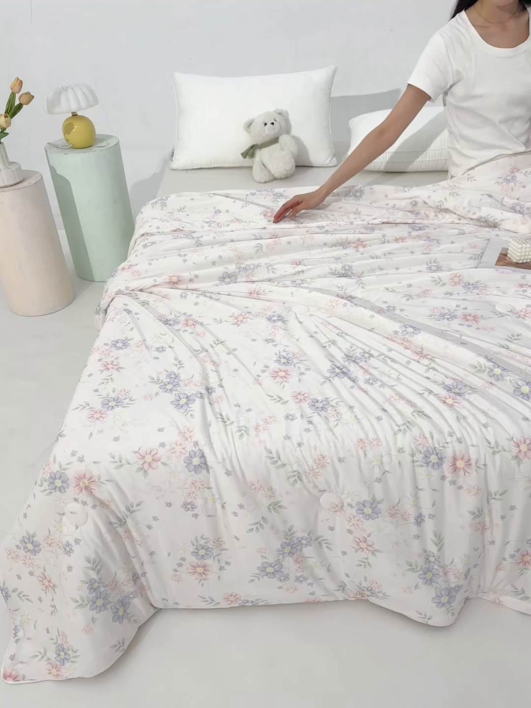 91家纺网 家纺一手货源 找家纺 天之悦家纺 2026新款网销直播热款印花冰皮小凉被夏被夏凉被空调被 幽兰-粉