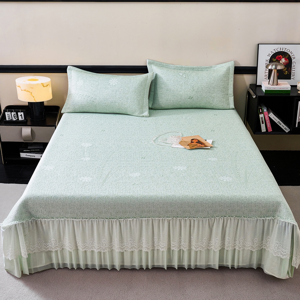 91家纺网 家纺一手货源 找家纺 （总）青雅席业 2026年新款A类提花工艺（提花双面）凉感豆豆席床裙款