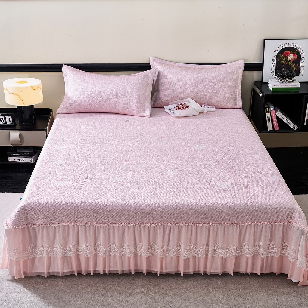 91家纺网 家纺一手货源 找家纺 （总）青雅席业 2026年新款A类提花工艺（提花双面）凉感豆豆席床裙款