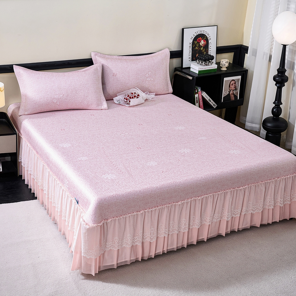 91家纺网 家纺一手货源 找家纺 （总）青雅席业 2026年新款A类提花工艺（提花双面）凉感豆豆席床裙款