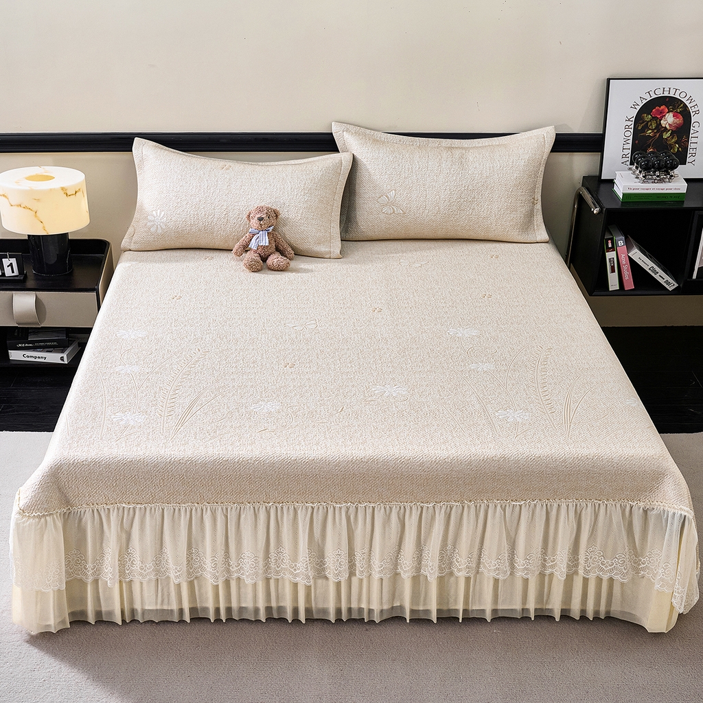 91家纺网 家纺一手货源 找家纺 （总）青雅席业 2026年新款A类提花工艺（提花双面）凉感豆豆席床裙款