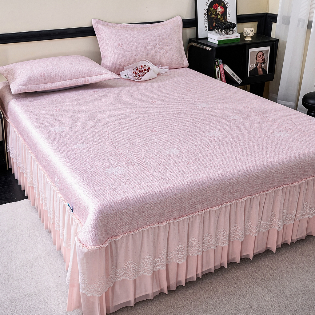 91家纺网 家纺一手货源 找家纺 （总）青雅席业 2026年新款A类提花工艺（提花双面）凉感豆豆席床裙款