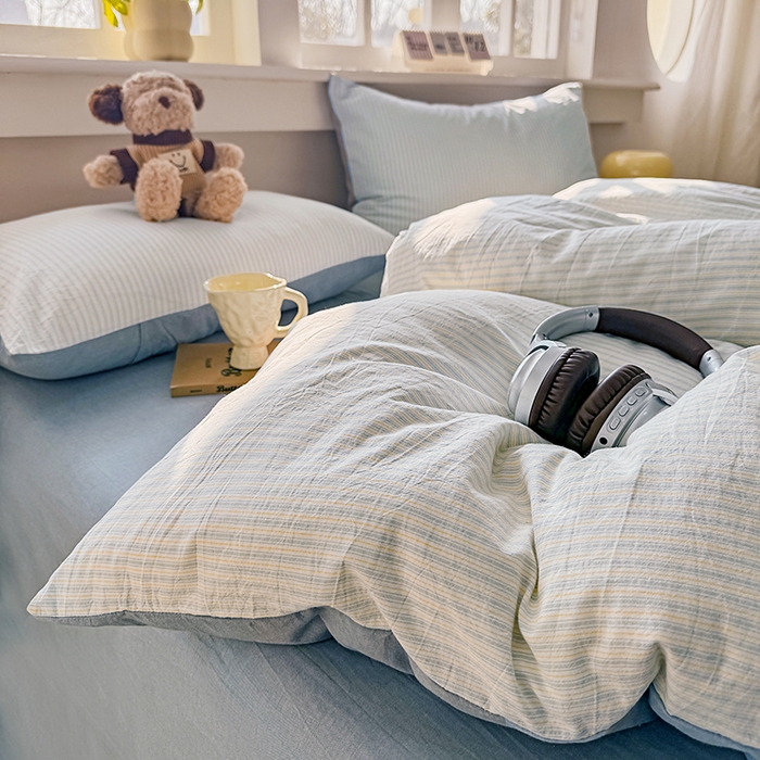 91家纺网 家纺一手货源 找家纺 （总）梦依依 2026新款全棉色织水洗棉拉链款四件套