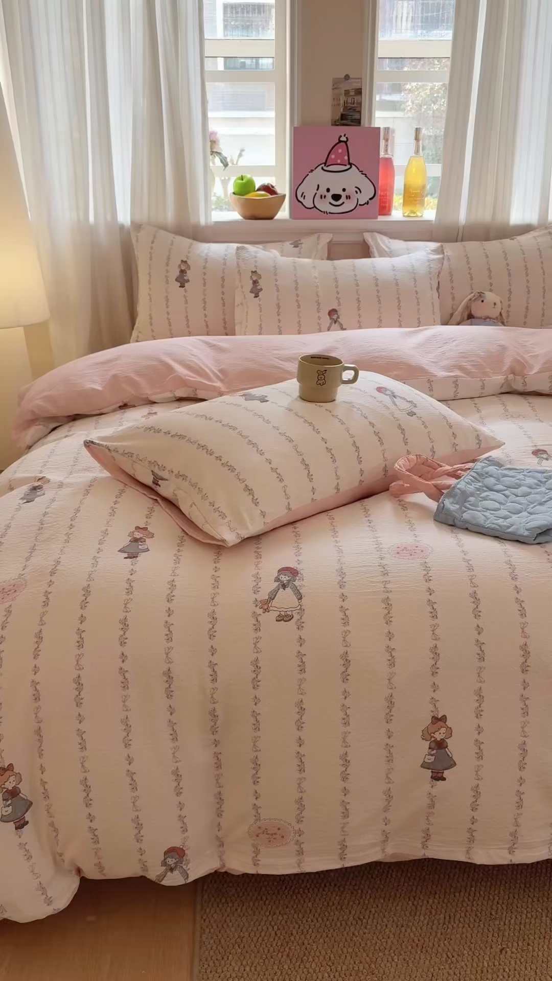 91家纺网 家纺一手货源 找家纺 鑫佳居 2026新款水洗针织提花双层纱四件套 童话木马