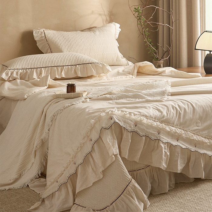 91家纺网 家纺一手货源 找家纺 （总）红夫人 2026春夏新款床盖款多功能夏被床盖天竹棉麻系列四件套-浅茉