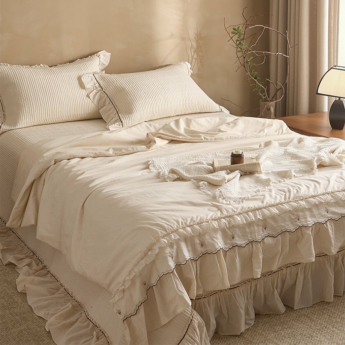 91家纺网 家纺一手货源 找家纺 （总）红夫人 2026春夏新款床盖款多功能夏被床盖天竹棉麻系列四件套-浅茉