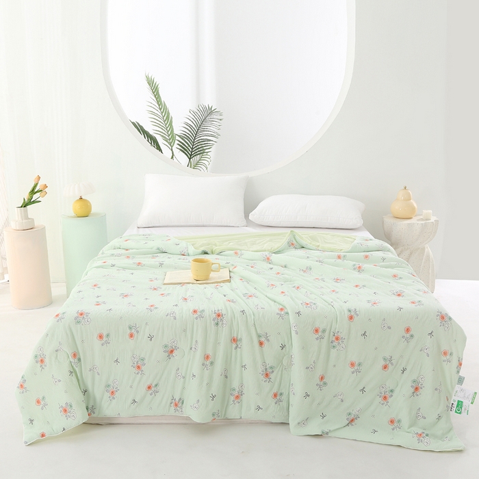 91家纺网 家纺一手货源 找家纺 天之悦家纺 2026新款网销跨境直播热款法式小香风皱皱纱冷感被夏被夏凉被空调被 町香绿