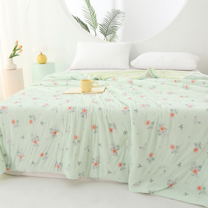 91家纺网 家纺一手货源 找家纺 天之悦家纺 2026新款网销跨境直播热款法式小香风皱皱纱冷感被夏被夏凉被空调被 町香绿