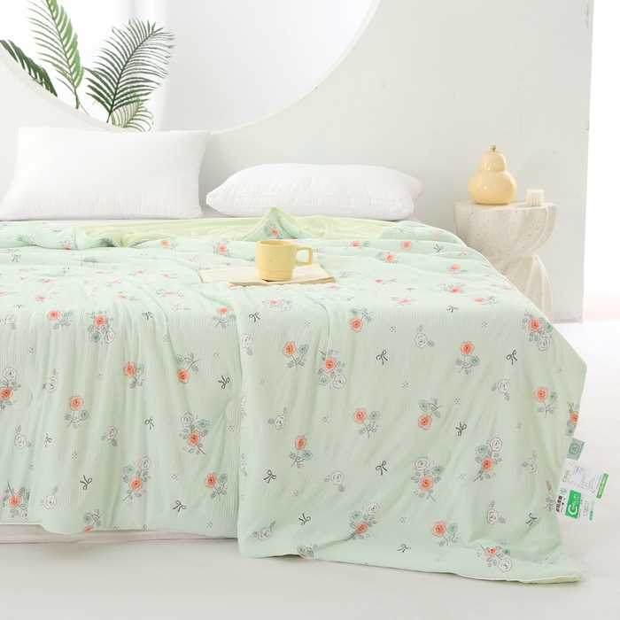 91家纺网 家纺一手货源 找家纺 天之悦家纺 2026新款网销跨境直播热款法式小香风皱皱纱冷感被夏被夏凉被空调被 町香绿