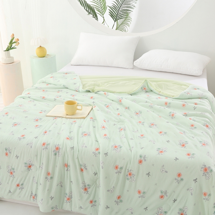 91家纺网 家纺一手货源 找家纺 天之悦家纺 2026新款网销跨境直播热款法式小香风皱皱纱冷感被夏被夏凉被空调被 町香绿