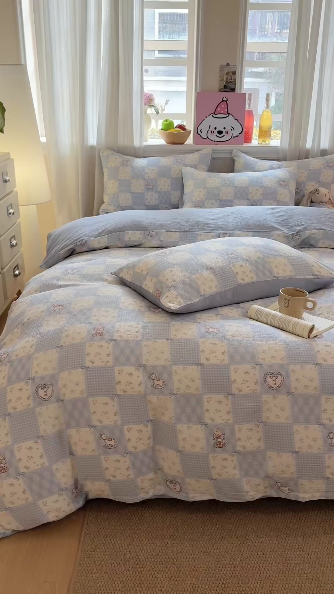 91家纺网 家纺一手货源 找家纺 鑫佳居 2026新款水洗针织提花双层纱四件套 童趣小车队