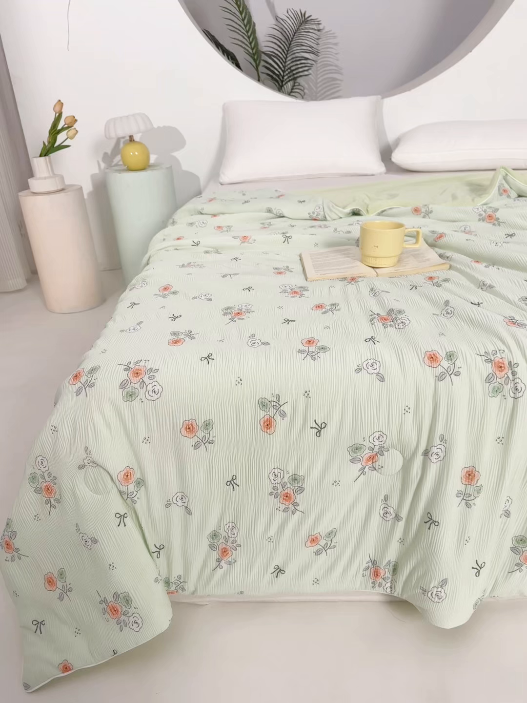 91家纺网 家纺一手货源 找家纺 天之悦家纺 2026新款网销跨境直播热款法式小香风皱皱纱冷感被夏被夏凉被空调被 町香绿