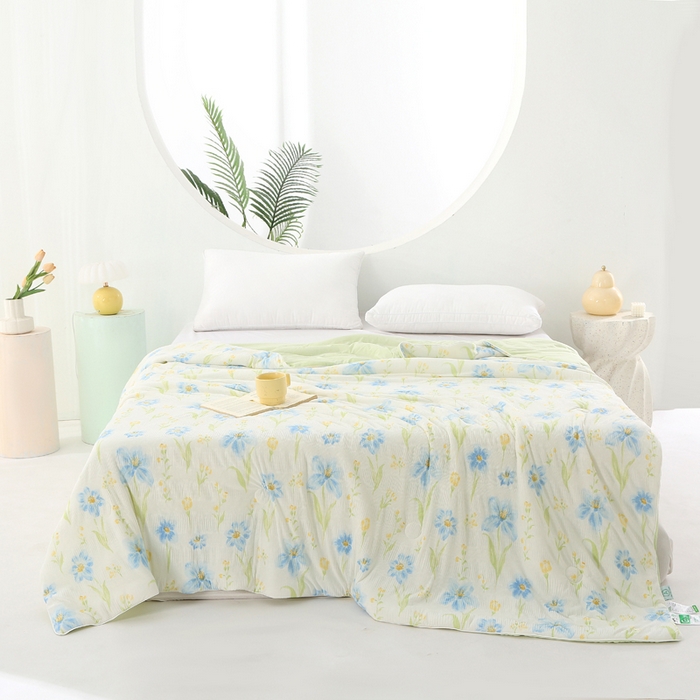 91家纺网 家纺一手货源 找家纺 天之悦家纺 2026新款网销跨境直播热款法式小香风皱皱纱冷感被夏被夏凉被空调被 情叶绿