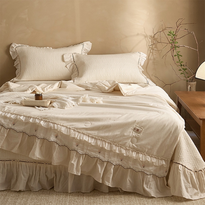 红夫人 2026春夏新款床盖款多功能夏被床盖天竹棉麻系列四件套-浅茉 浅茉白