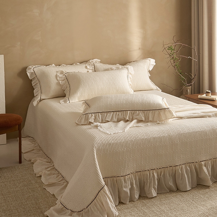 91家纺网 家纺一手货源 找家纺 红夫人 2026春夏新款床盖款多功能夏被床盖天竹棉麻系列四件套-浅茉 浅茉白