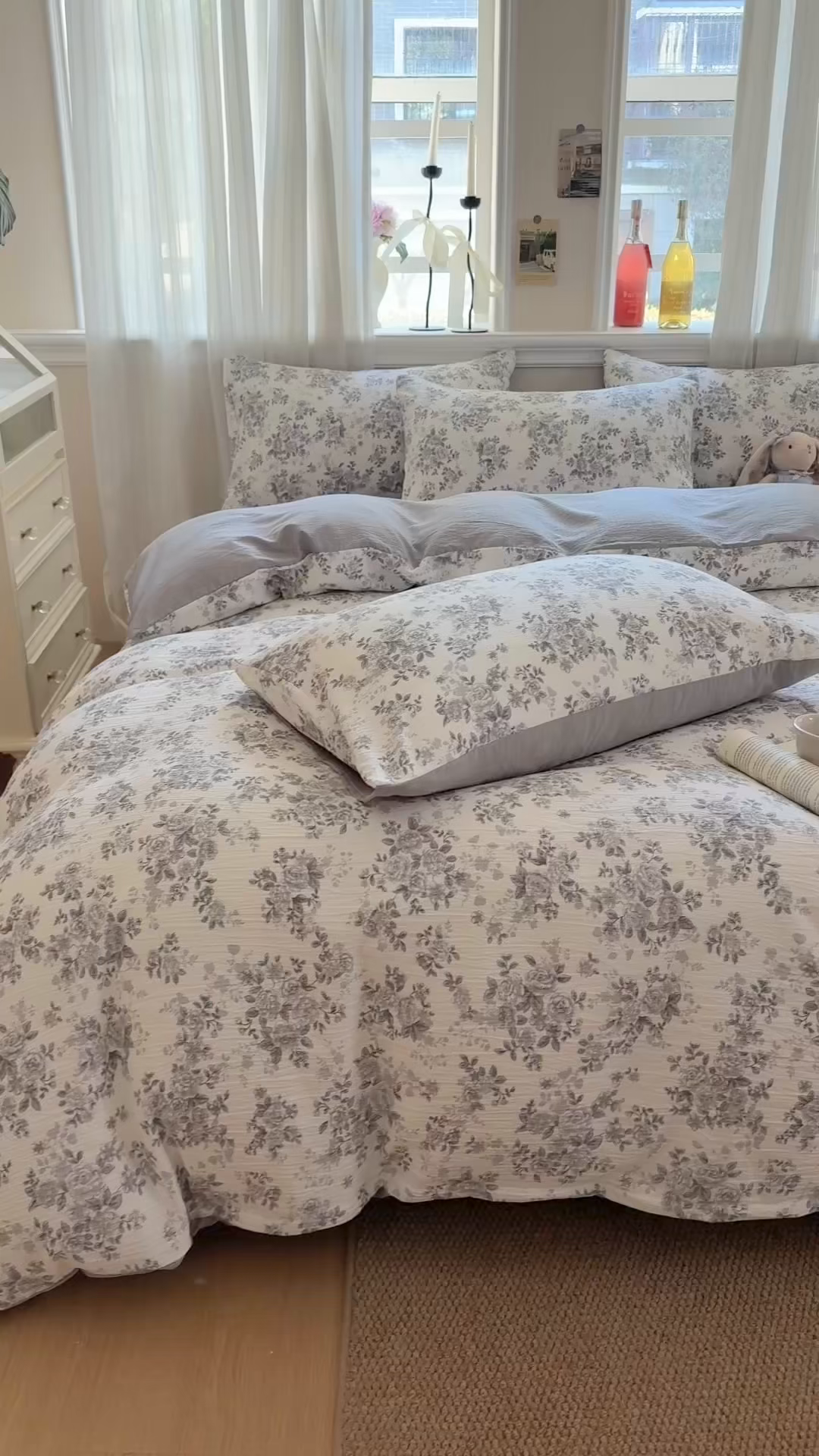 91家纺网 家纺一手货源 找家纺 鑫佳居 2026新款水洗针织提花双层纱四件套 雾影玫瑰