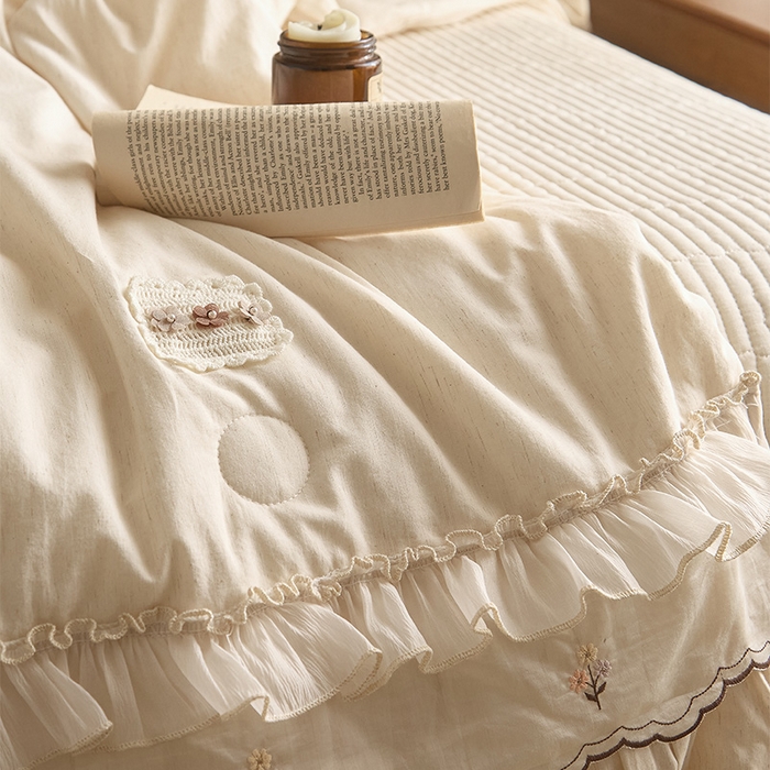 91家纺网 家纺一手货源 找家纺 红夫人 2026春夏新款床盖款多功能夏被床盖天竹棉麻系列四件套-浅茉 浅茉白
