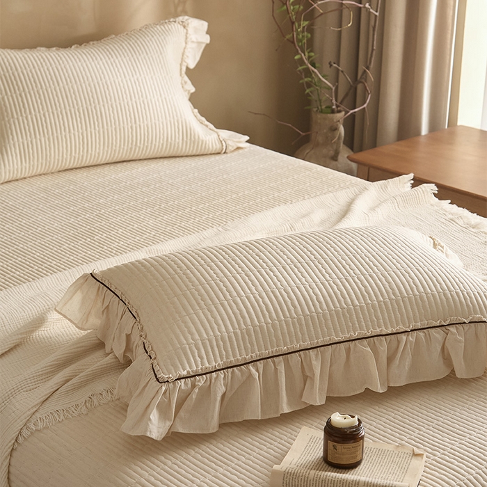 91家纺网 家纺一手货源 找家纺 红夫人 2026春夏新款床盖款多功能夏被床盖天竹棉麻系列四件套-浅茉 浅茉白