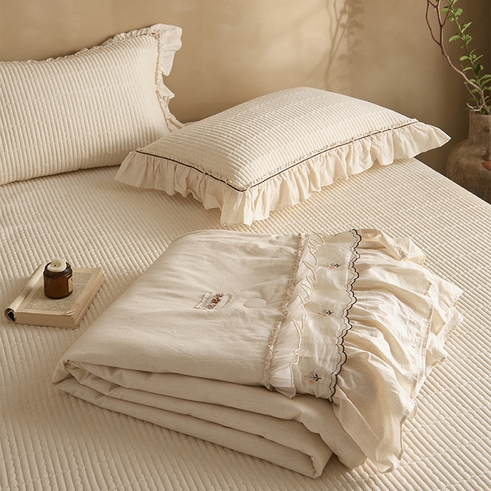 91家纺网 家纺一手货源 找家纺 红夫人 2026春夏新款床盖款多功能夏被床盖天竹棉麻系列四件套-浅茉 浅茉白