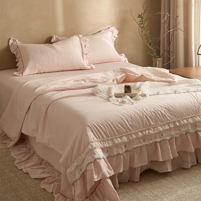 91家纺网 家纺一手货源 找家纺 红夫人 2026春夏新款床盖款多功能夏被床盖天竹棉麻系列四件套-浅茉 浅茉粉