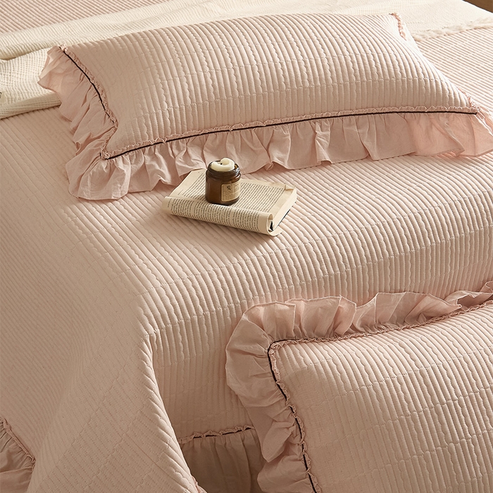 91家纺网 家纺一手货源 找家纺 红夫人 2026春夏新款床盖款多功能夏被床盖天竹棉麻系列四件套-浅茉 浅茉粉