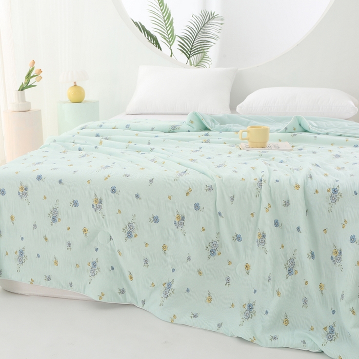 91家纺网 家纺一手货源 找家纺 天之悦家纺 2026新款网销跨境直播热款法式小香风皱皱纱冷感被夏被夏凉被空调被 小飞花