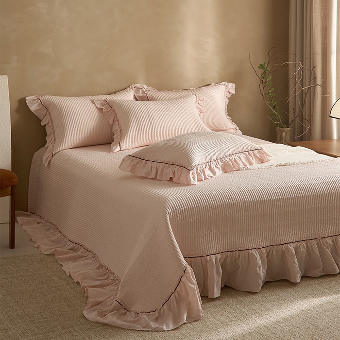 91家纺网 家纺一手货源 找家纺 红夫人 2026春夏新款床盖款多功能夏被床盖天竹棉麻系列四件套-浅茉 浅茉粉