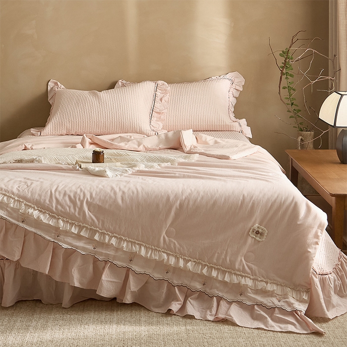 红夫人 2026春夏新款床盖款多功能夏被床盖天竹棉麻系列四件套-浅茉 浅茉粉