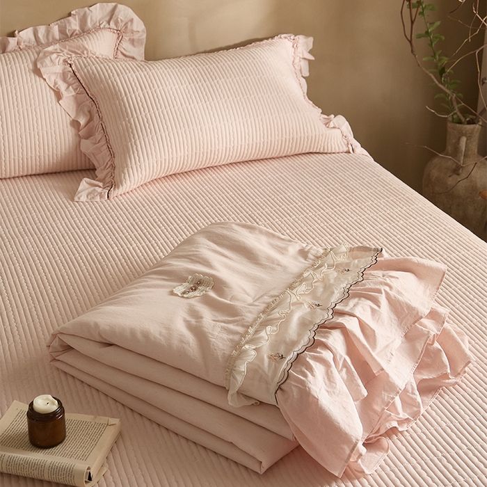 91家纺网 家纺一手货源 找家纺 红夫人 2026春夏新款床盖款多功能夏被床盖天竹棉麻系列四件套-浅茉 浅茉粉